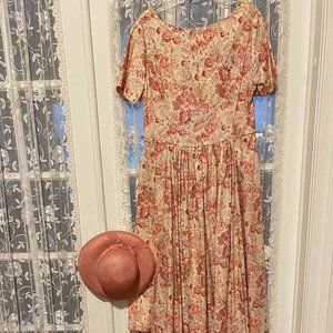 Vintage Laura Ashley Size UK18/US14 Summer Dress with Coordinating Hat and Shoe